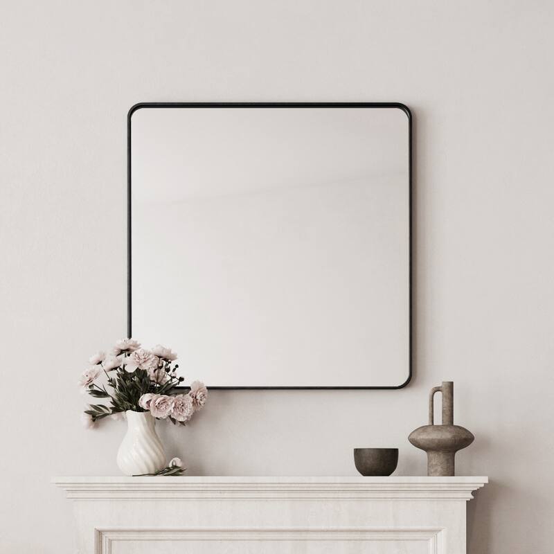 GDF Studio - Rosita 36 Inch Square Metal Framed Wall Mirror - Black