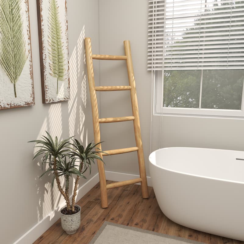 Teak Wood Handmade 5 Rung Ladder - Brown - Roche River Decor