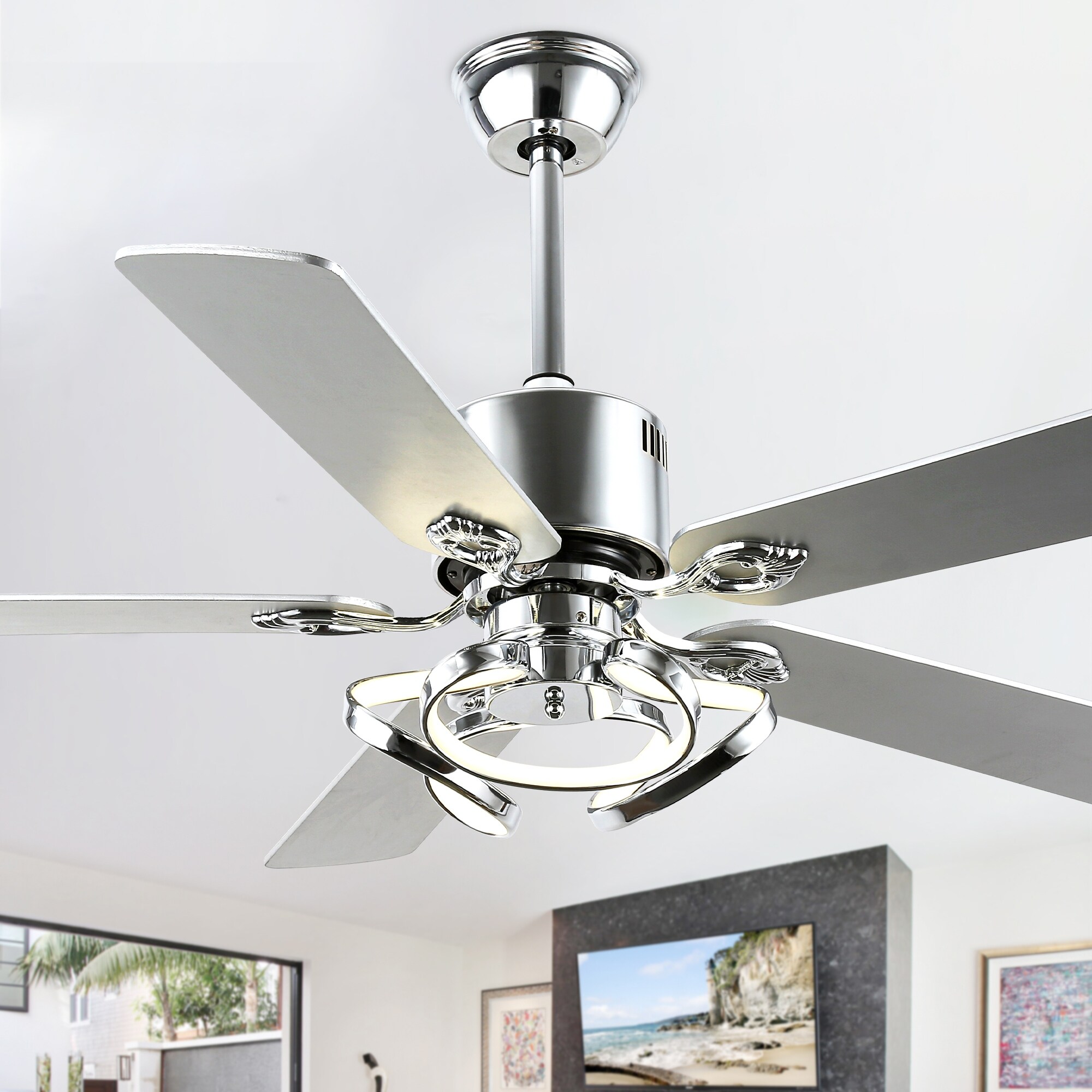 Bella Depot 52" Modern Ceiling Fan with Dimmable Light and Remote 6-Speed Reversible Motor