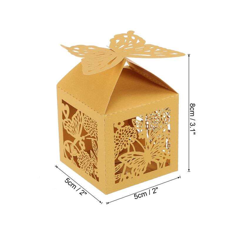 25Pcs Paper Hollow Butterfly Laser Cut Favor Boxes Candy Boxes - Yellow