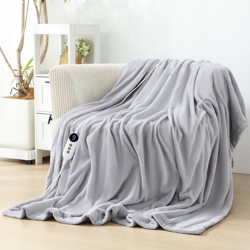 Reversible Flannel Electric Blanket, Heated Throw, Temperature and Timing Functions of a Controller