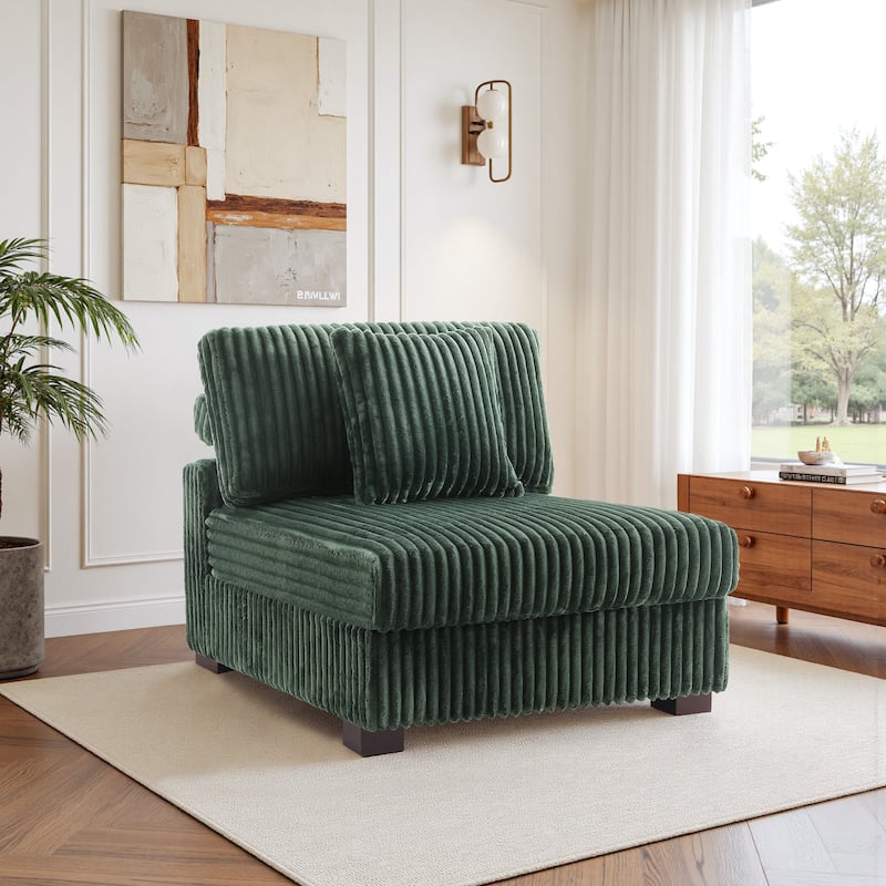 35.7" W Plush Corduroy Upholstered Armless Modular Sofa Chair - Green