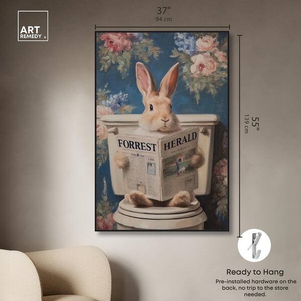 dimension image slide 18 of 24, Rabbit in Garden Toilet Bathroom Wall Art Canvas Print by Art Remedy