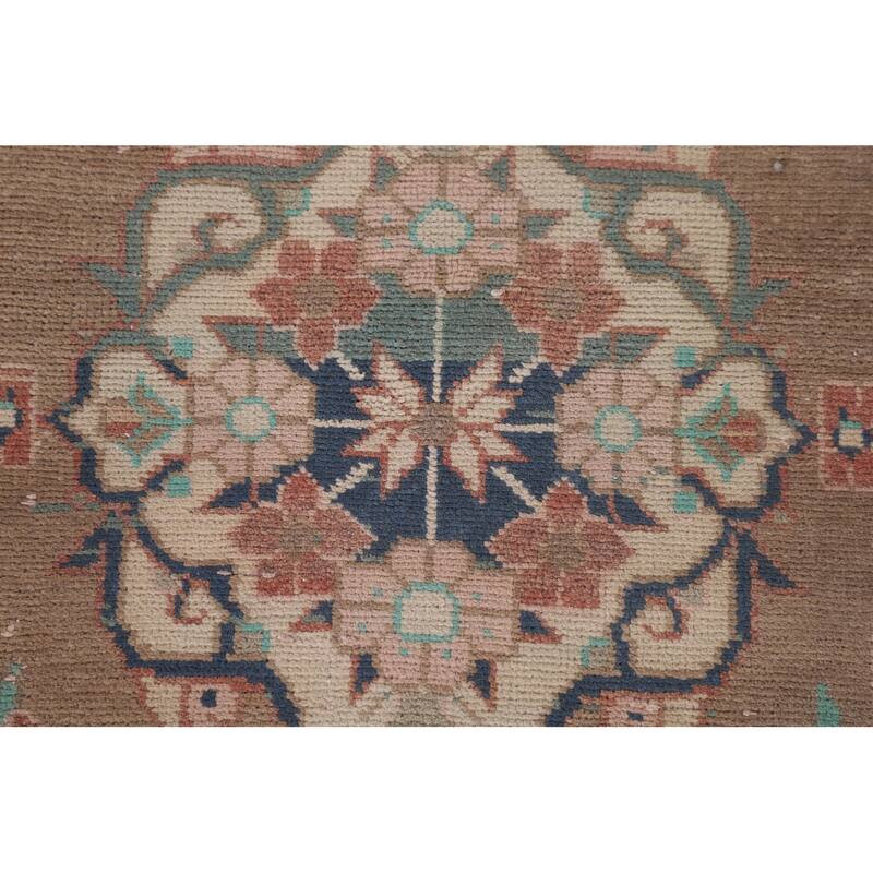 Brown Mahal Persian Vintage Runner Rug Handmade Wool Carpet - 3'4" x 9'3"