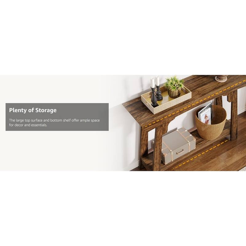 41 Inch Wood Console Table Behind Couch, 2-Tier Small Entryway Table with Storage, Farmhouse Narrow Sofa Table for Hallway