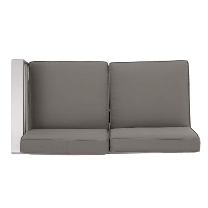 Cape Coral Outdoor 5-Seater V-Shape Aluminum Sectional Sofa Set with Ottoman by Christopher Knight Home