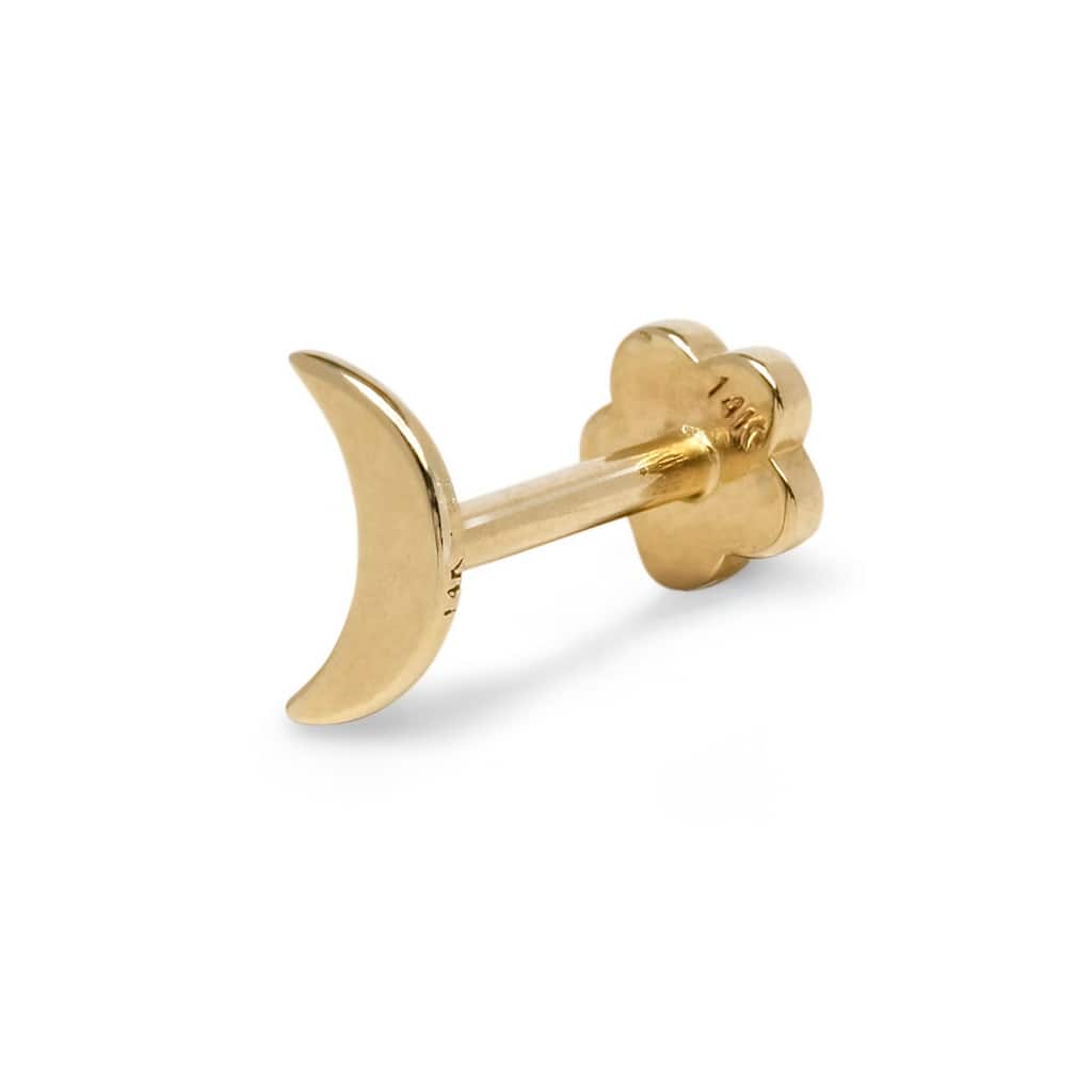 Curata Solid 14k Yellow Gold 18G 6mm Crescent Moon Labret Tragus Ear Lip Ring Cartilage Stud