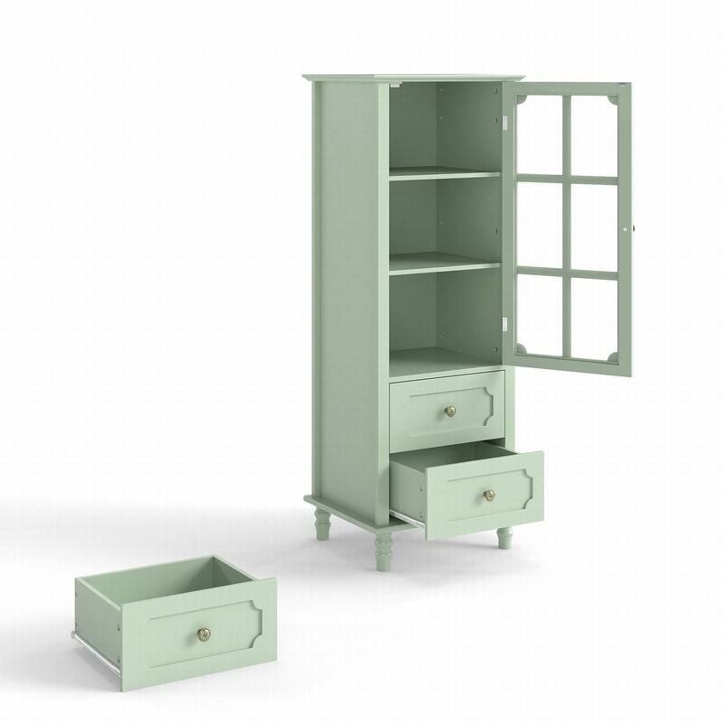 Modern 52.36" Wooden Buffet Cabinet with Glass Doors and Double Drawer for Living room, Dining Room Hallway Entryway