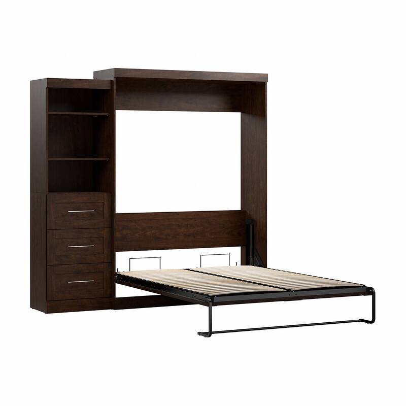 Bestar Pur Queen Murphy Bed with Shelving Unit and Drawers (90W)