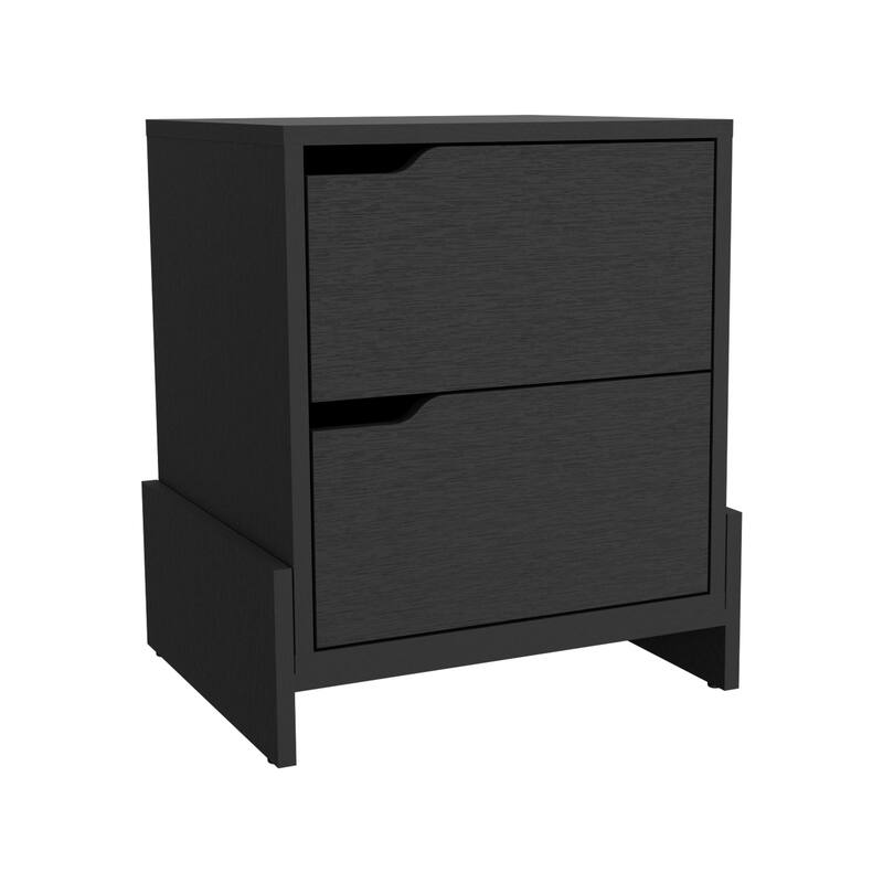 Black Wengue Nightstand with Double Drawers and Sturdy Base
