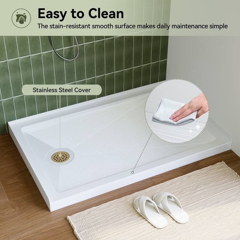 HOROW 48 x 32 Inch Alcove Shower Pan Base in White with Left Drain