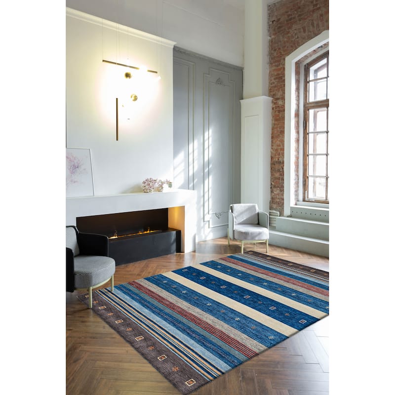 ECARPETGALLERY Hand Loomed Kashkuli Gabbeh Dark Blue Wool Rug - 6'10 x 9'9
