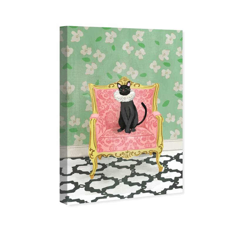 Wynwood Studio Canvas Animals Purring Queen Green and Pastel Green Modern & Contemporary Wall Art Canvas Print - Green, Pink