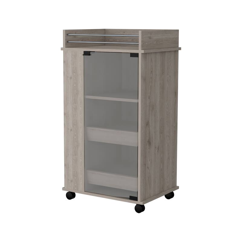 Willow Park Glass Door Bar Cart with Bottle Holder and Casters