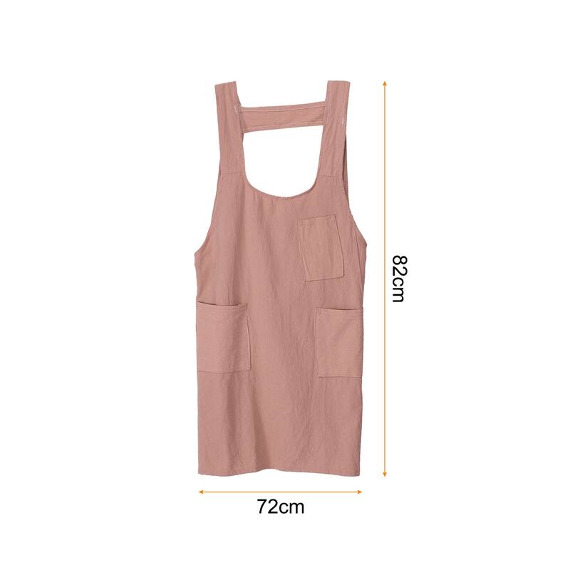 Cross Back Cotton Chef Aprons Kitchen Cooking Apron with 3 Pockets - 80x60cm - Pink