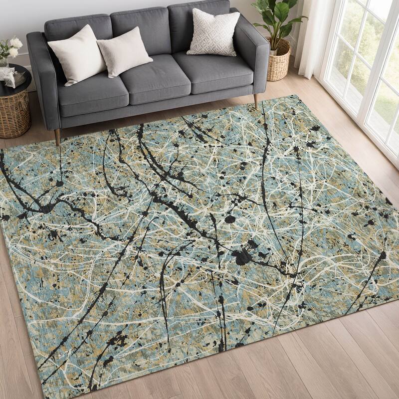 Machine Washable Indoor/ Outdoor Modern Splatter Chantille Rug