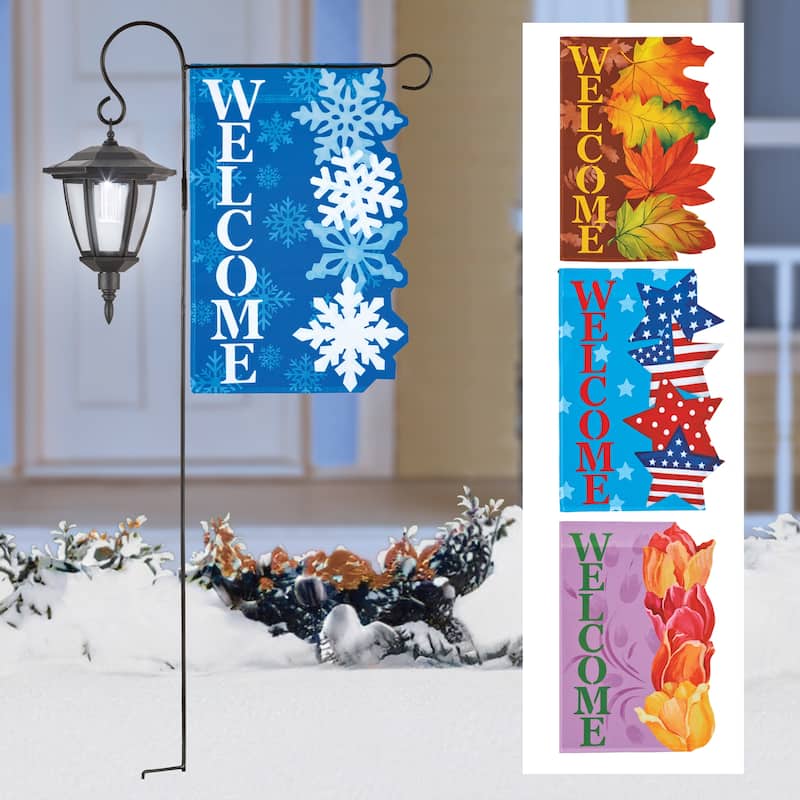 Set of 4 Seasonal Garden Flag with Solar Lantern Stake - 18.12 x 44.25 x 6.25
