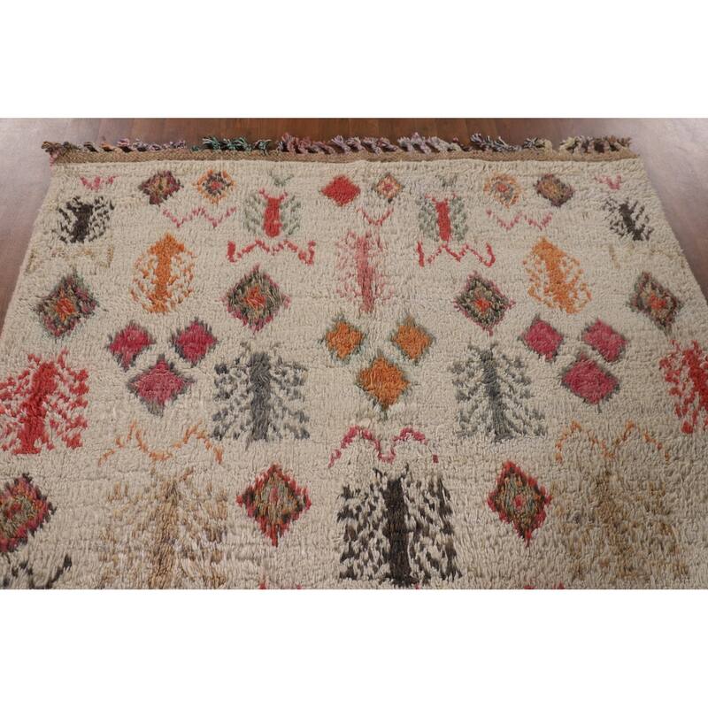 Tribal Moroccan Oriental Area Rug Hand-Knotted Wool Carpet - 5'0" x 8'7"