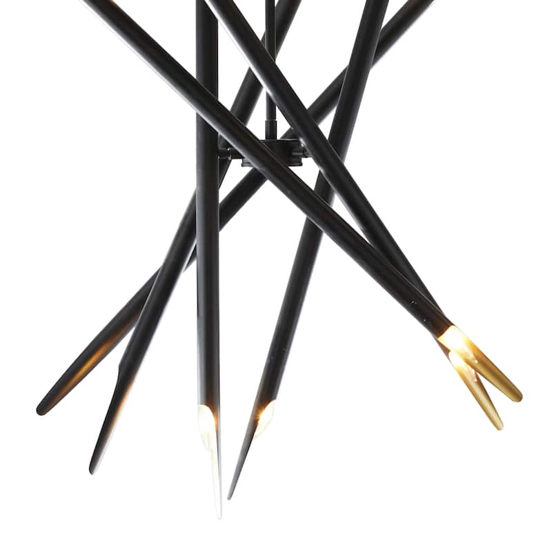 Metal Abstract 12 Light Room Chandelier with Angled Beams and Suspension Rod - Black - Roche River Decor