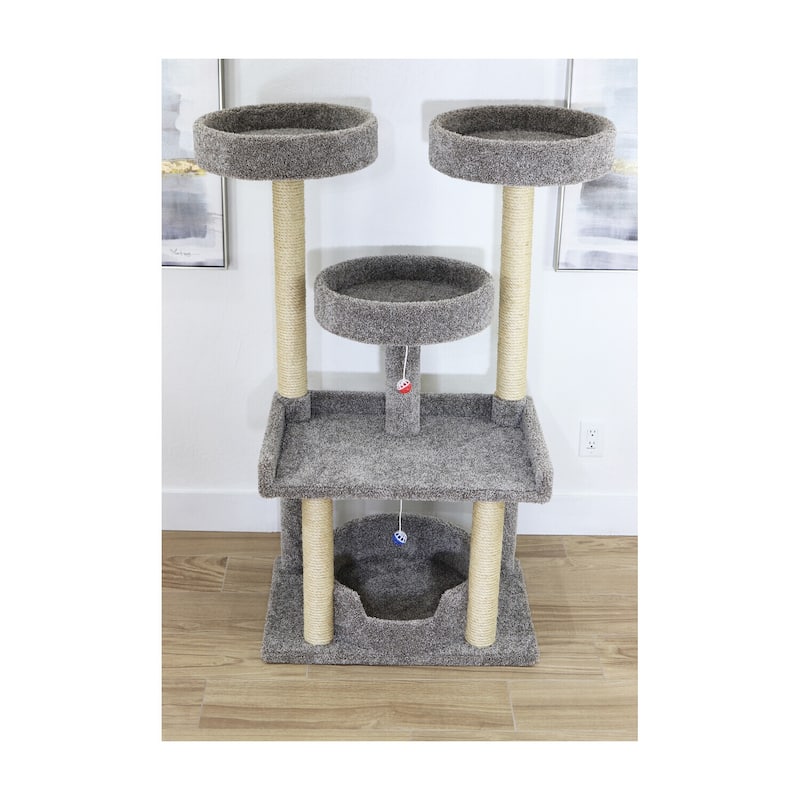Extra Large Multi-Level Cat Haven Tower with Spacious Perches, Raised Edges and Sisal Rope Posts for Playful Indoor Cats