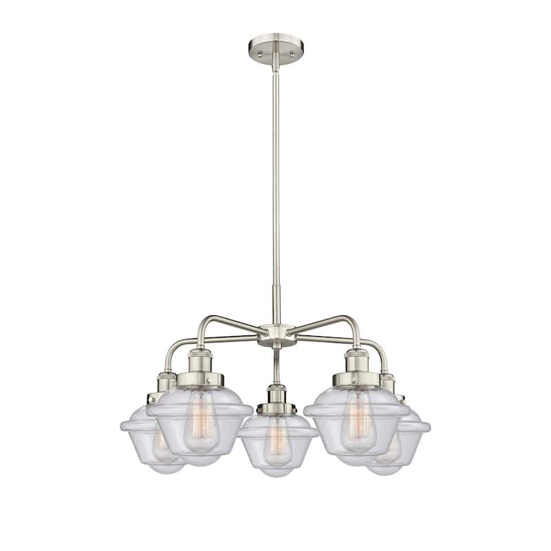 Innovations Lighting Oxford - 5 Light 25" Stem Hung Chandelier - Satin Nickel/Seedy
