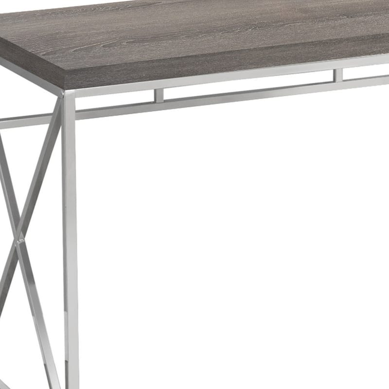 Wood Computer Desk with Silver Metal Base, Veneer Matte Finish