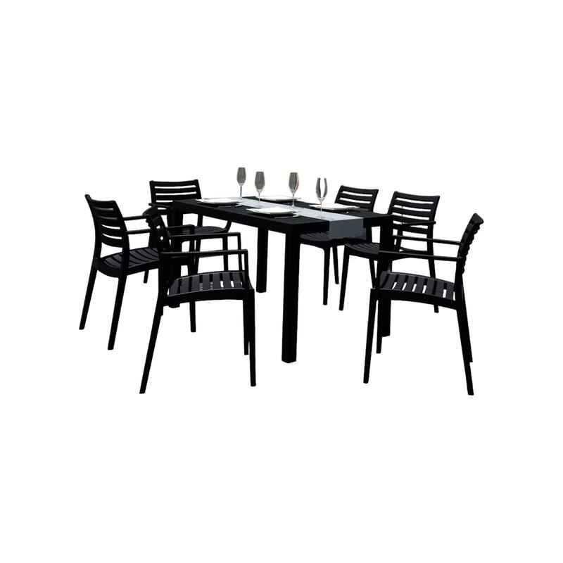 7-Piece Black Patio Dining Set with Armchairs 55"