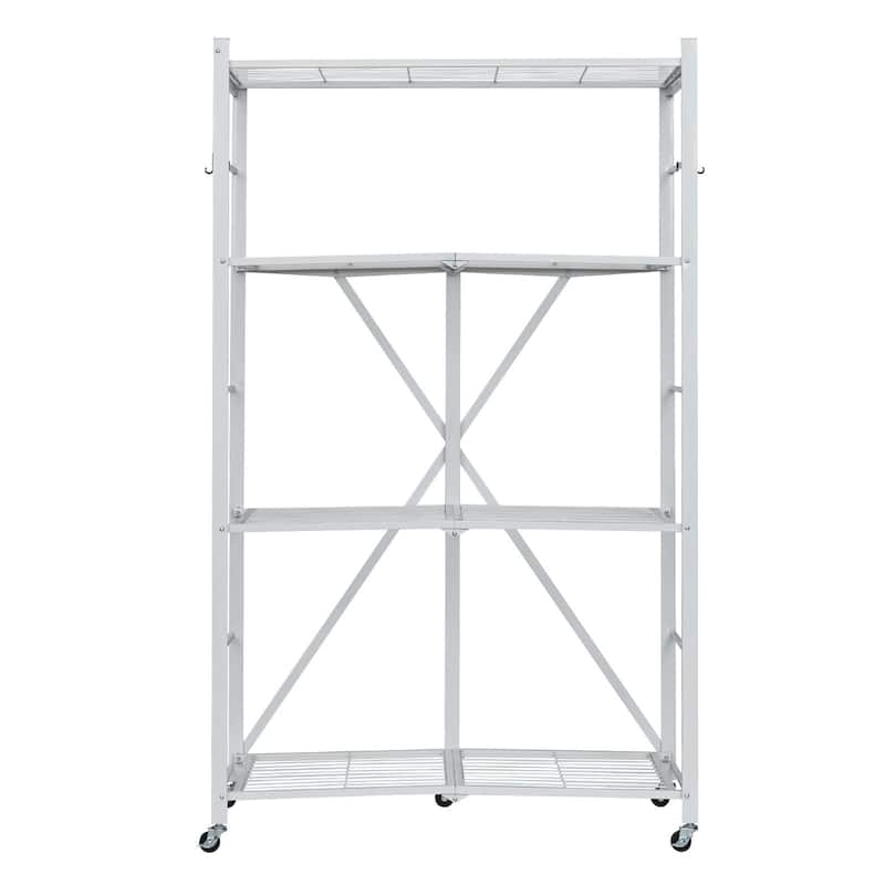 White Carbon Steel Garage Folding Storage Shelf with Wheels and 750 lbs Capacity - 21 x 36 x 60 in