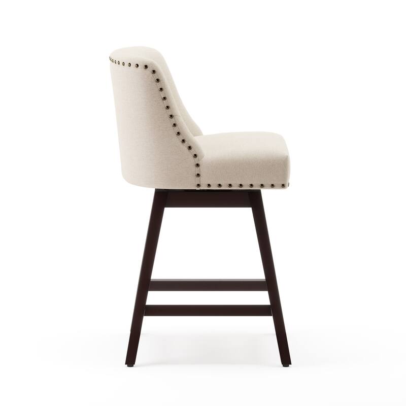 Modern 26 in. H Counter Height Bar Stools Upholstered 360 Free Swivel Counter Stools with Nailhead Trim