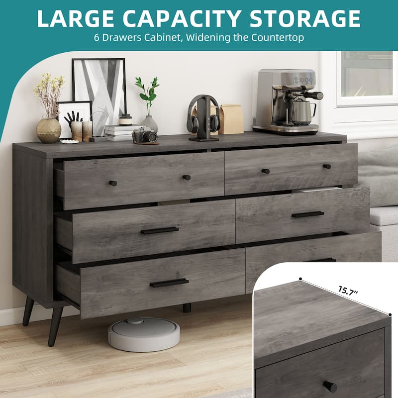 55" Wide Modern Wood 6 Drawers Dresser Chest of Drawers
