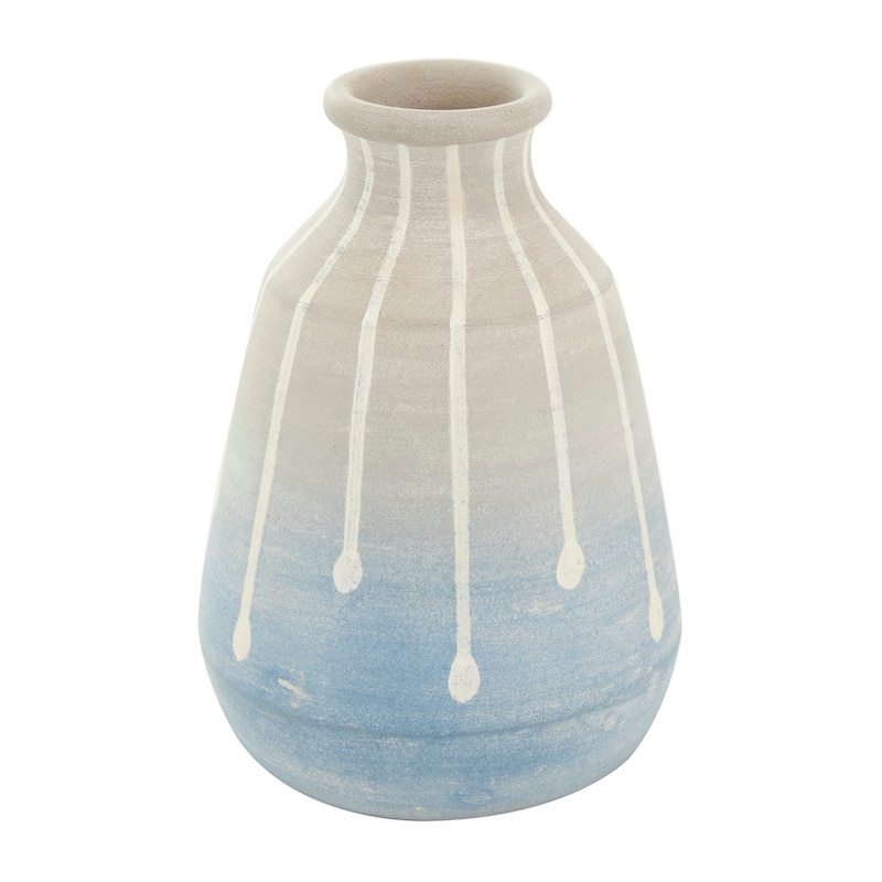 Blue Ceramic Abstract Ombre Drip Vase with Gray and White Accents