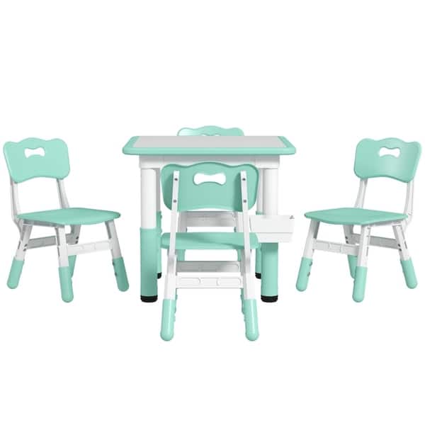 slide 2 of 8, 5 Piece Green Kids Table and Chair Sets with Adjustable Height and Under Storage Box - 23.6" L x 23.6" W x 18.1"-22.8" H Green