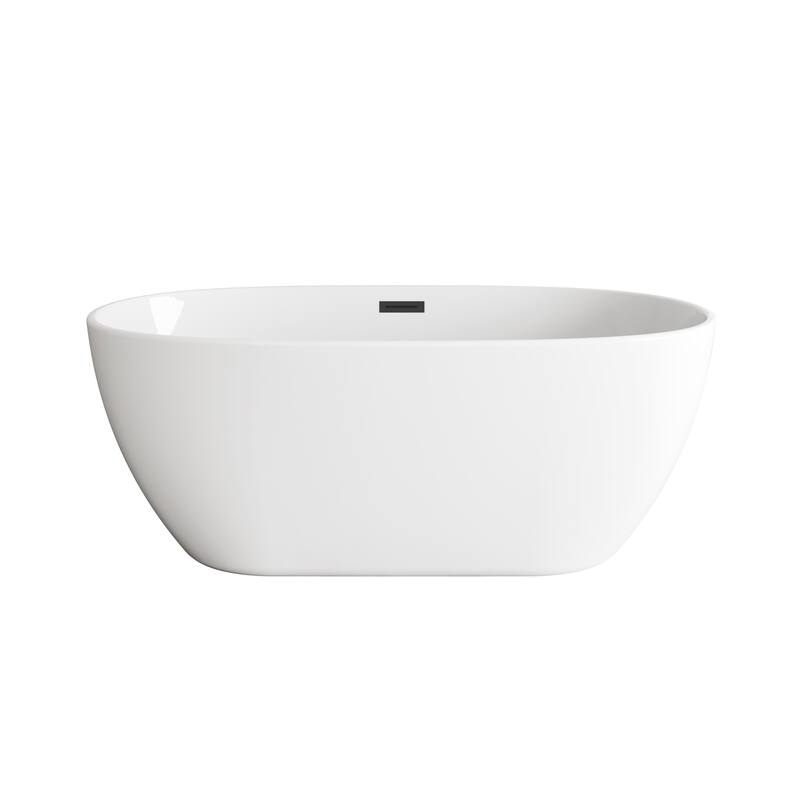 Adler Soaking Bathtub in Glossy White - Glossy White with Matte Black Trim - 59"