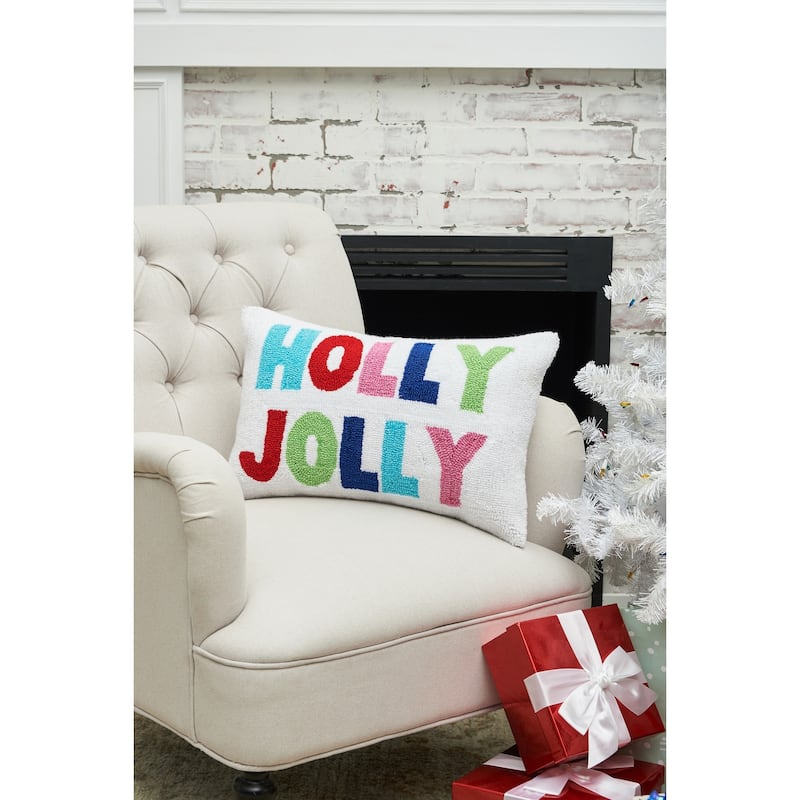 Holly Jolly Hooked Throw Pillow