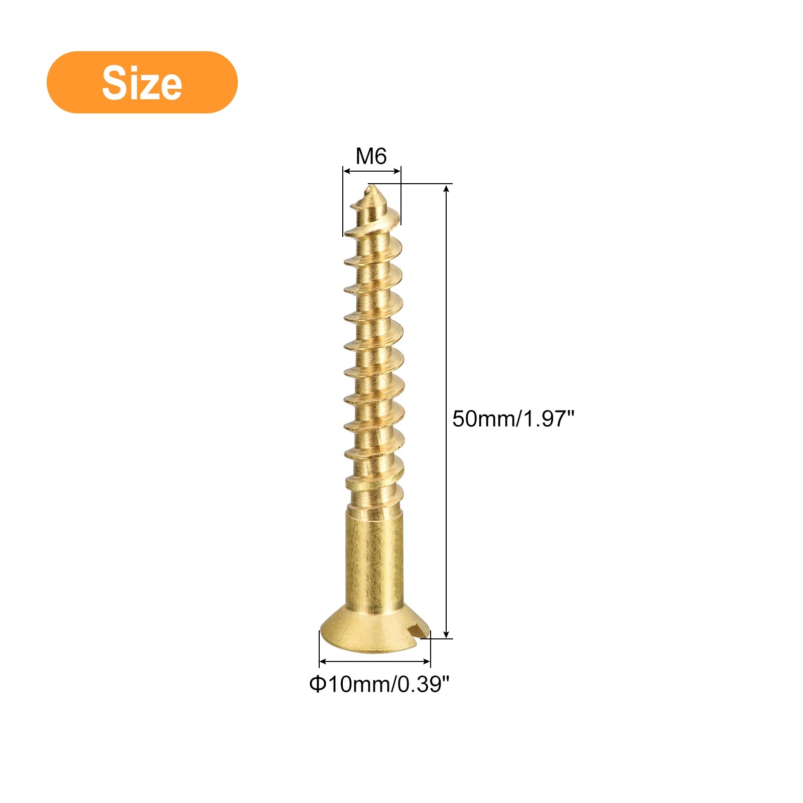 Brass Wood Screws, Slotted Drive Flat Head Self Tapping Screw Countersunk for Furniture - Gold