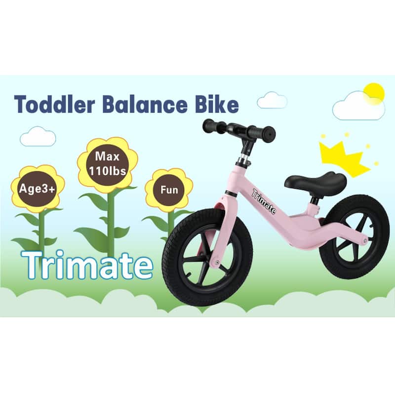 Trimate Toddler Balance Bike, Pink - No Pedal Sport Bike for 3-5 Year Olds, 12" Inflated Tire