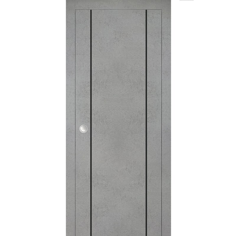 French Pocket Door 28 x 80 with Planum 0016 Concrete with Kit Trims Rail - 36" x 96"