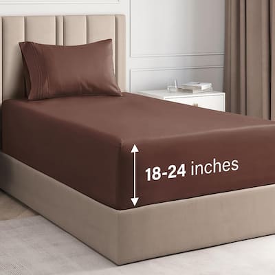 CGK Linens 4 Piece Solid Microfiber Extra Deep Pocket Bed Sheet Set