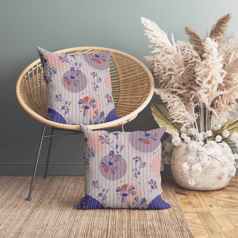 Circular Garden Faux Suede Reversible Throw Pillow Lavender and Blue