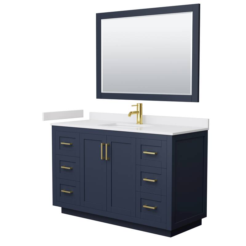 Miranda Single Vanity Set, Cultured Marble Top, 46-Inch Mirror - 54-Inch Single - Dark Blue, Gold Trim, White Cultured Marble Top