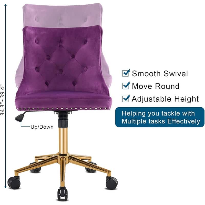 VINGLI Pink Velvet Office Chair with Wheels