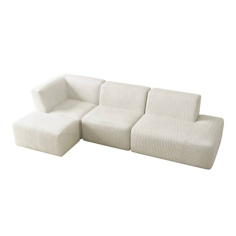 Corduroy Fully Sponge Molded Modular Sectional Sofa with Ottoman