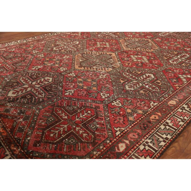 All-Over Geometric Bakhtiari Persian Area Rug Hand-Knotted Wool Carpet - 4'5" x 6'7"
