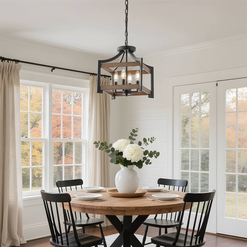 Starsky 4-Light Faux Wood Finish Rectangular Farmhouse Chandelier - Matte Black