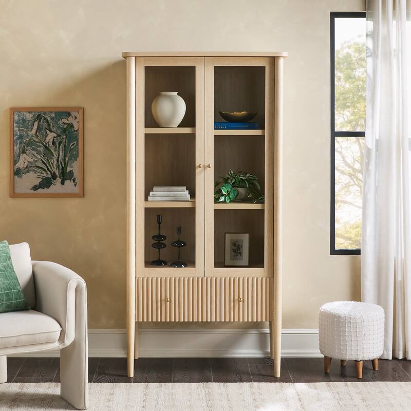 Walker Edison Modern Fluted Glass Bookshelf Cabinet