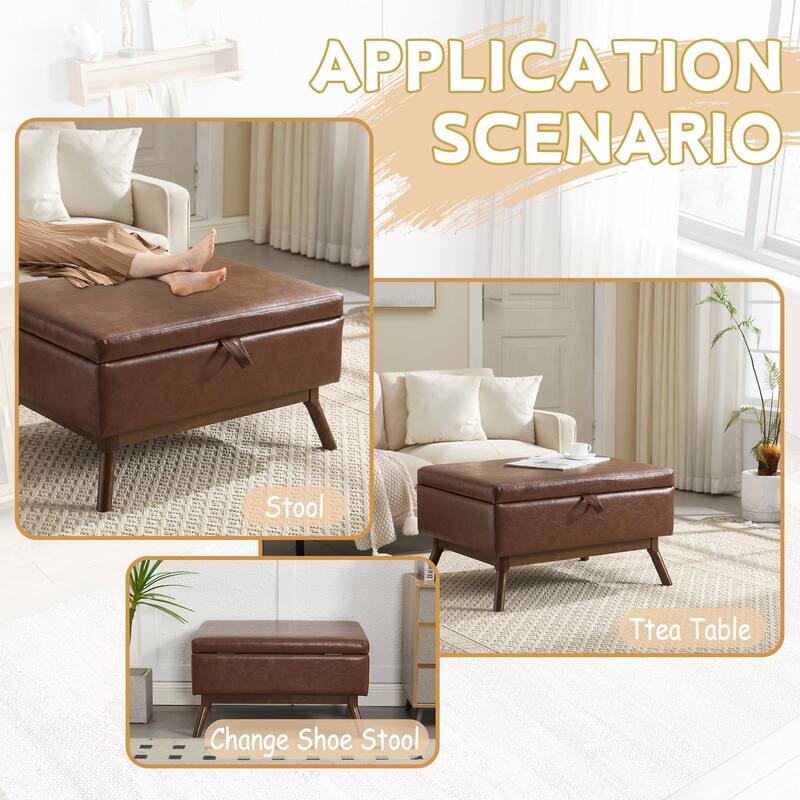 Mid-Century Modern Square Coffee Table with Storage Bench