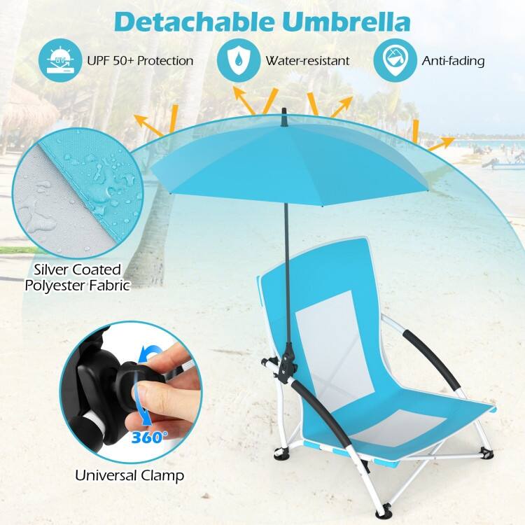 Metal Oxford Fabric Beach Chair with Umbrella and Carry Bag