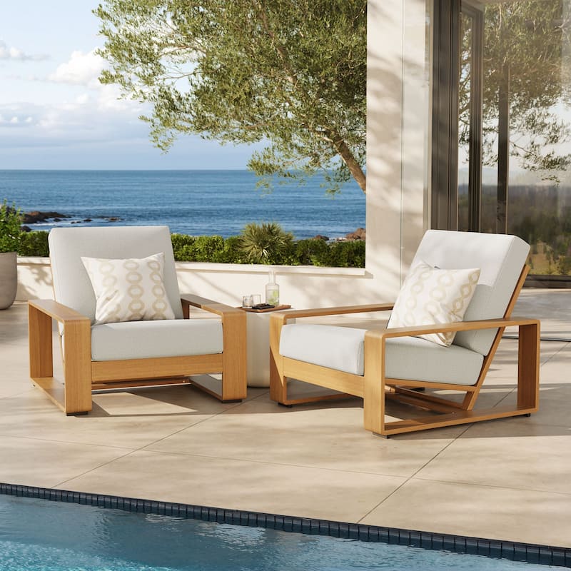 Lirienne Outdoor Patio Aluminum Faux Wood Armchairs Set of 2 - Ivory Natural