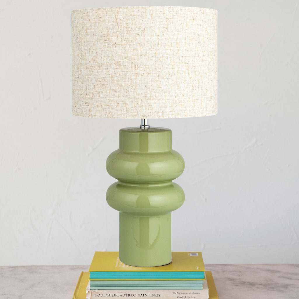 Stoneware Table Lamp with Linen Shade and Inline Switch - 11.8"L x 11.8"W x 20.3"H