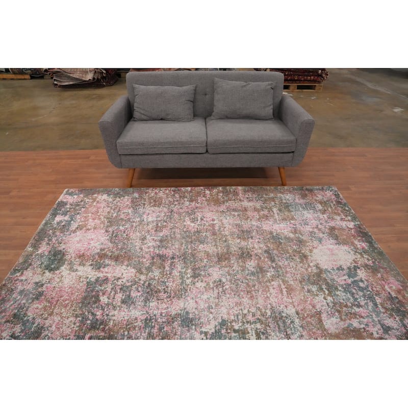 Hand Knotted Oriental Viscose Silk Carpet Modern Abstract Pink Abstract Area Rug - 7' 10'' X 5' 5''